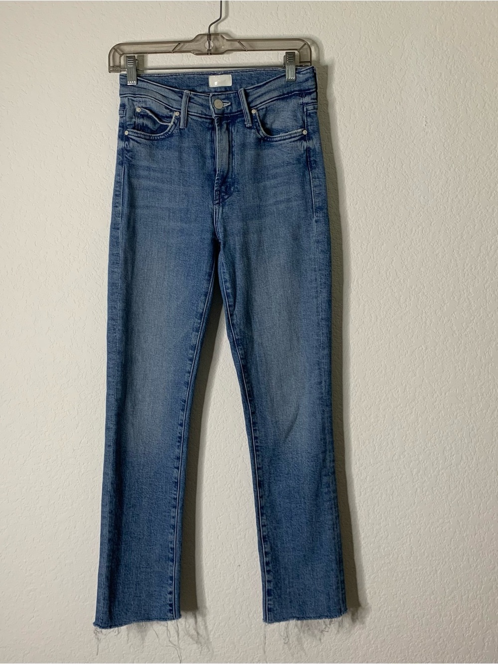 Mother Womens blue the rascal skimp pink charming raw hem jeans 25